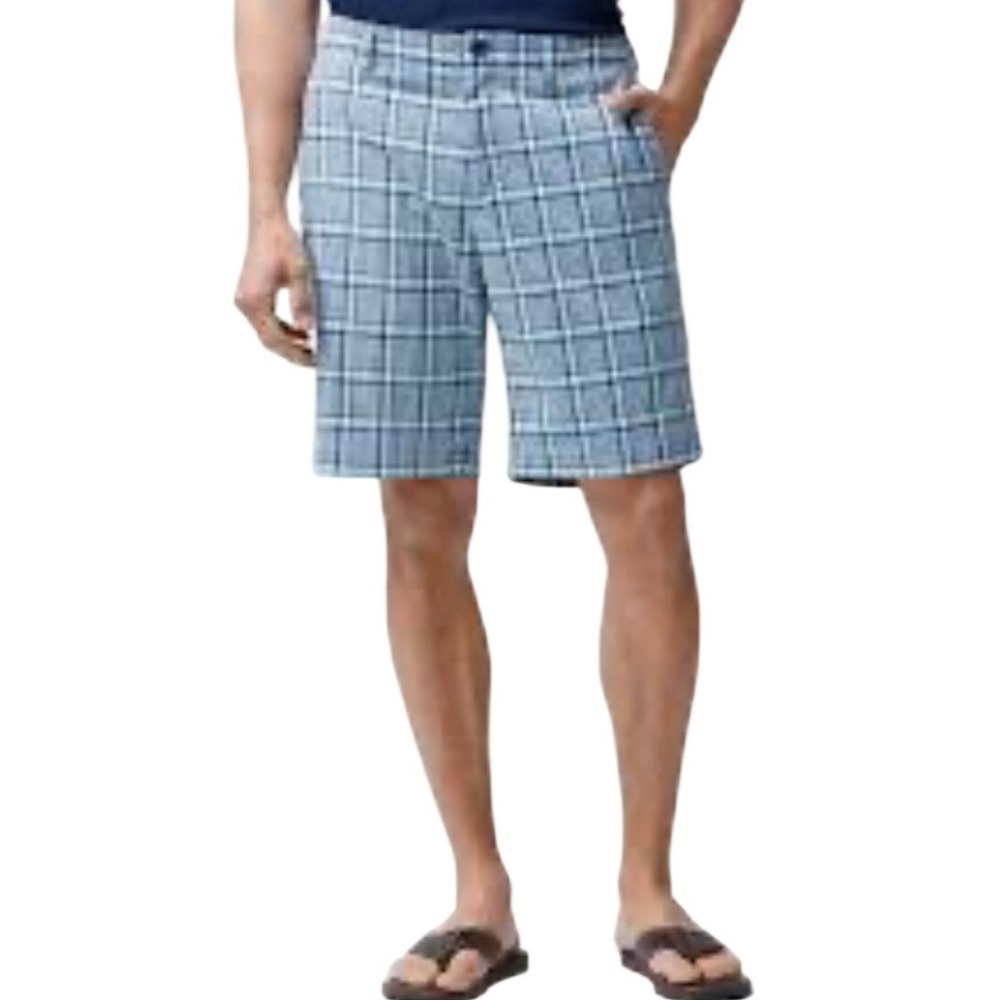 Tommy Bahama Plaid Hybrid 10 Inch Shorts Mens 33W Blue Deltona Stretch Quick Dry